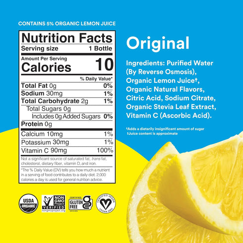 15.2 oz (12-Pack) Lemon Perfect Original, Flavored Lemon Water, Organic, Zero Sugar, Healthy Hydration Drinks, fl