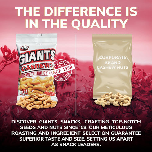 Packs, 4 oz (Pack 3) GIANTS Sweet Thai Chili Cashews - Spicy Cashews Roasted Lightly Salted, Cashews Individual Cashew