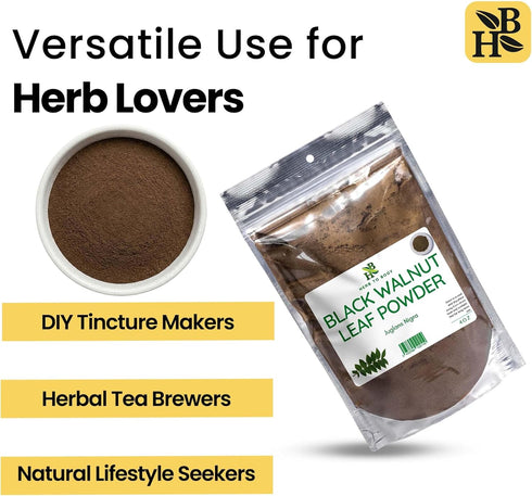 4oz, Herb To Body Black Walnut Leaf Powder - Wildcrafted Juglans Nigra, Finely Ground Dried Black Walnut Leaves