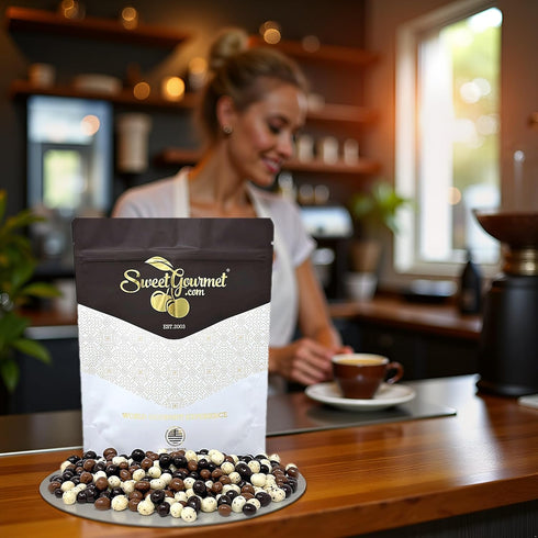 1 SweetGourmet Chocolate Covered Espresso Beans Blend | White Milk Dark Chocolate | Pound