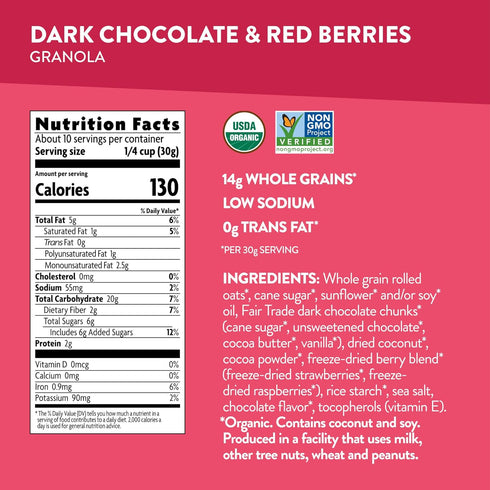 11.5 oz (Pack 1), Love Crunch Organic Dark Chocolate & Red Berries Granola, of Vegan, Non-GMO, Fair Trade, by Nature's