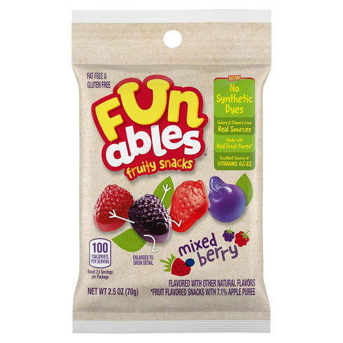 2.5 (Pack 48) Funables Fruit Snacks, Mixed Berry Snacks, Ounce Pouches