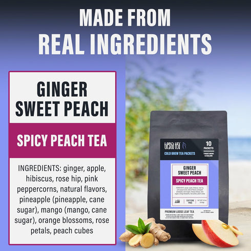 Packets, 64 oz (Pack 10) Tiesta Tea - Ginger Sweet Peach Cold Brew Tea, Mother's Day Loose Leaf, Spicy Peach Herbal