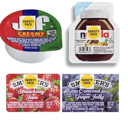 Movelo Pack 40 Packs Breakfast Spreads Variety Single-Serve Portion Cups Peanut Butter, Hazelnut Cocoa Spread