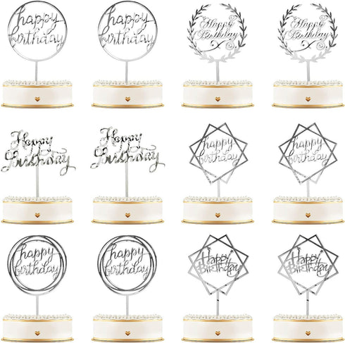 12 Pieces Acrylic Happy Birthday Cake Topper - Glitter Birthday Cupcake Topper Pick Decorations for Birthday Party Cake