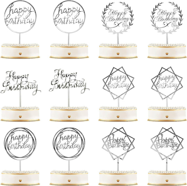 12 Pieces Acrylic Happy Birthday Cake Topper - Glitter Birthday Cupcake Topper Pick Decorations for Birthday Party Cake
