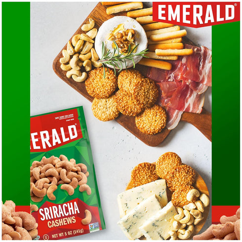 (2-Pack) 5 Oz Emerald Nuts Sriracha Seasoned Cashews | Resealable Bag | Kosher Certified, Non-GMO, Contains No