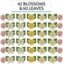 Summer 42 Count 60 Global Sugar Art Blossom, Roses and Leaves Edible Sugar Cake & Cupcake Flowers, Assorted Colors