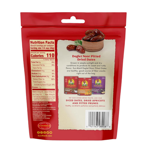 (Pack 10) 8 oz Sun-Maid Deglet Noor Pitted Dried Dates - of Resealable Bag - Pitted Deglet Noor Dates Dried Fruit Snack