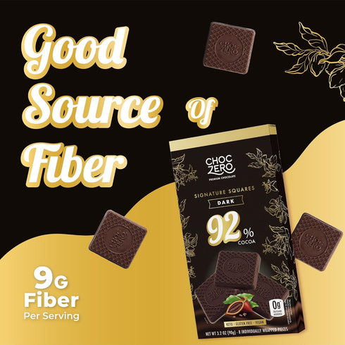 92% 4 Count (3.2 oz ChocZero Cocoa Ultimate Dark Chocolate Squares Sugar Free, Vegan, Keto Friendly & High Fiber, No