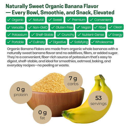 1 lb Z Natural Foods Organic Banana Flakes - Crisp Ripe Bananas for Potassium & Fiber Support, Digestive Health, Skin