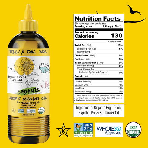 Bella Del Sol 750 ML Organic Sunflower Oil Squeezable