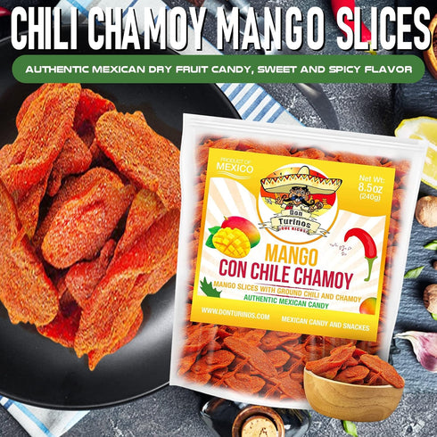 16 oz. Chili Chamoy Mango Slices, Bag of Authentic Mexican Dry Fruit Candy, Sweet and Spicy Flavor, Fresh and Natural