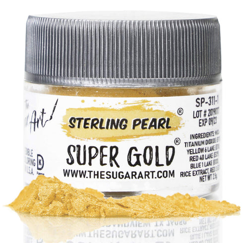 The Sugar Art Sterling Pearl Edible Shimmer Powder for Decorating Cakes, Cupcakes, & More - Super Gold, 2.5 grams