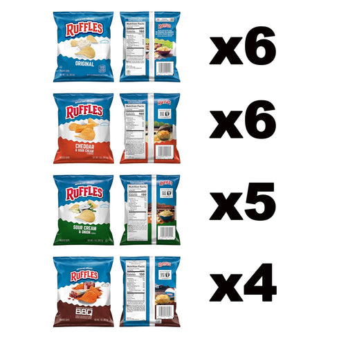 4 Pack, 1 oz (Pack 21) Ruffles Potato Chips, Flavor Variety Bags
