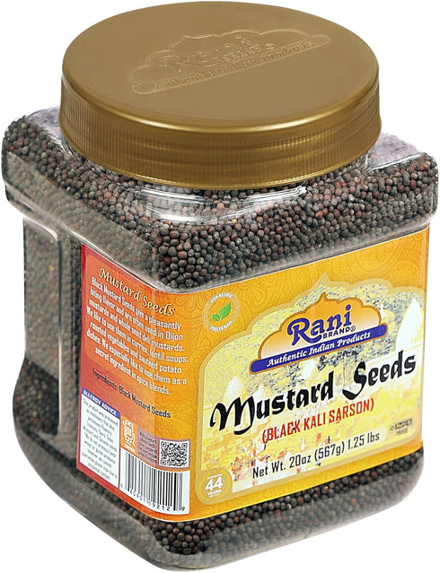 20oz (1.25lbs) 567g Rani Black Mustard Seeds Whole Spice (Kali Rai) PET Jar ~ All Natural | Gluten Friendly | NON-GMO |