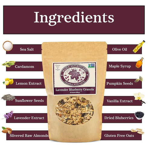 10 oz Maple Nut Kitchen Lavender Blueberry Granola | Low Sugar, Gluten-Free Granola with Oats, Almonds & Real