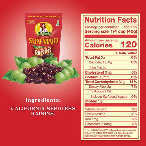 72 oz (4.5 lbs) (Pack 2) Sun-Maid California Sun Dried Raisins- Dried Fruit Snacks- Healthy Snacks of Kids