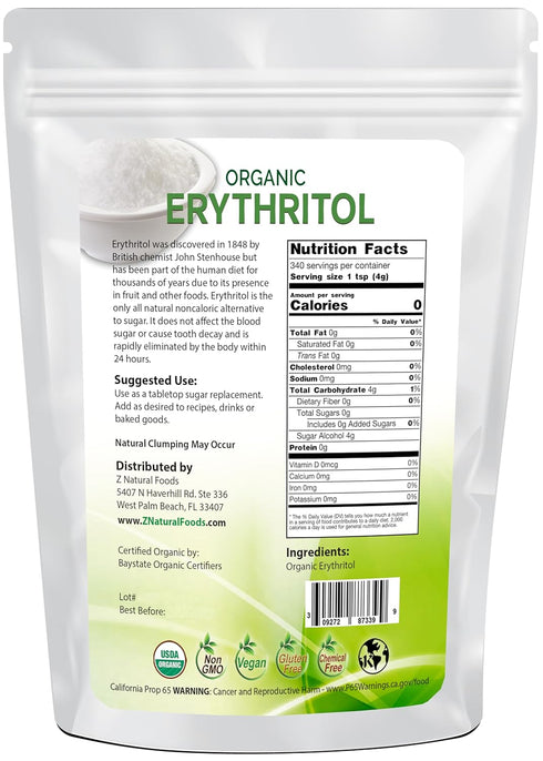 3 lb Organic Erythritol - Zero Calorie Alternative Sweetener - Low Glycemic Sugar Substitute - Great for Coffee, Tea