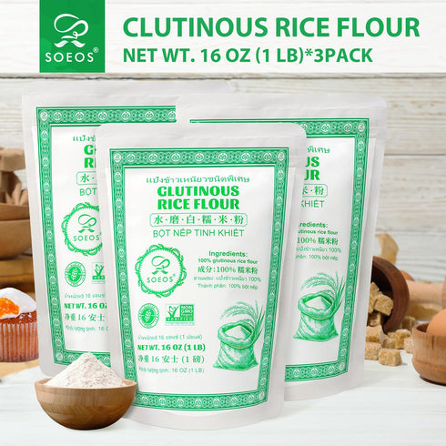 48 Soeos Glutinous Rice Flour Ounce (Basic), Rice Flour for Baking or Cooking, All Natural White Rice Flour, Vegan