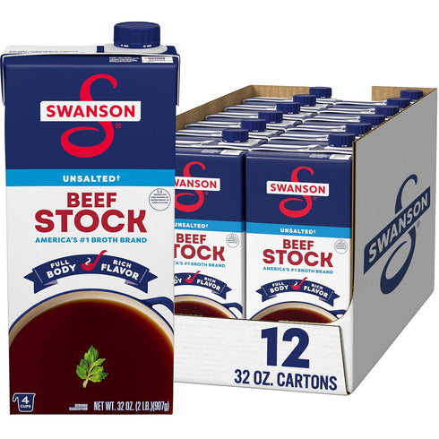 SWANSON S 100% Natural Unsalted Beef Stock, 32 Oz Carton (Pack of