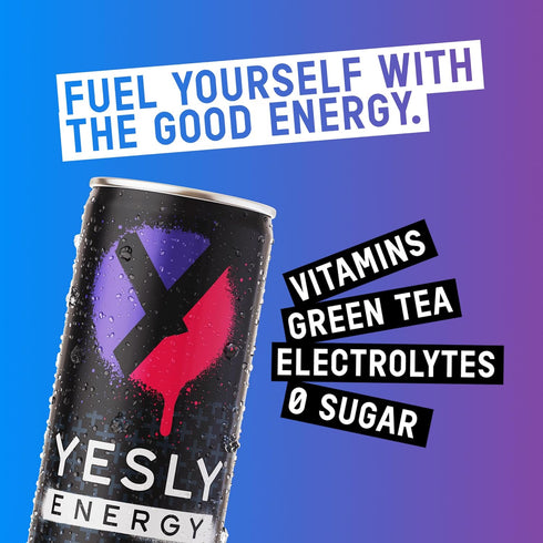 B6 B12, 12 Oz 12 Pack Yesly Energy Drink, Mixed Berry, Naturally Flavored Sparkling Energy Drink With Electrolytes