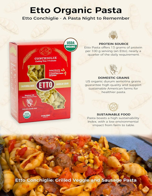 4 (4 Etto Pasta- Organic Conchiglie Pasta- Single Ingredient- Non-GMO Pasta- Vegan, Vegetarian, Organic Pasta.