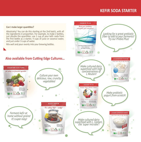 Cutting Edge Cultures 4 Pack 8g Delbrueckii Kefir Soda Starter Culture Bubbly Probiotic Fermented Beverage Make Fizzy