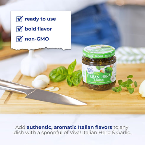 6.5oz Spice World Garlic and Italian Herb Seasoning Blend Ready-to-Use Seasonings for Cooking - Italian Seasoning Spice