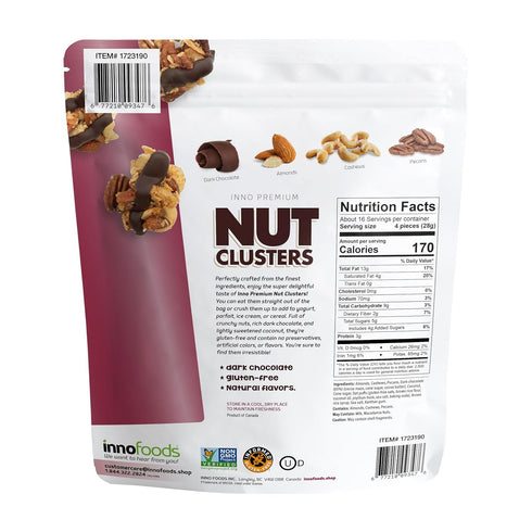3 Pack, 16 oz InnoFoods Dark Chocolate Nut Clusters, Gluten Free, Non-GMO, Each