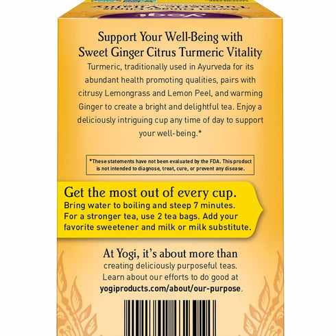 16 Pack (4 Packs) Yogi Tea Sweet Ginger Citrus Turmeric Vitality - Bags per - Organic Ginger & Turmeric Root Tea