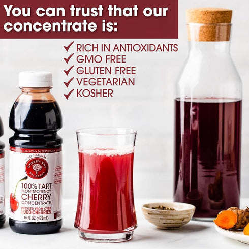 (3 Pack 16 Oz Cherry Bay Orchards Tart Montmorency Cherry Concentrate Bottle) - All Natural Juice Sleep Aid - GMO