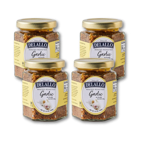 DeLallo Minced Roasted Garlic, Packed in Olive Oil to Preserve Smoky Flavor,