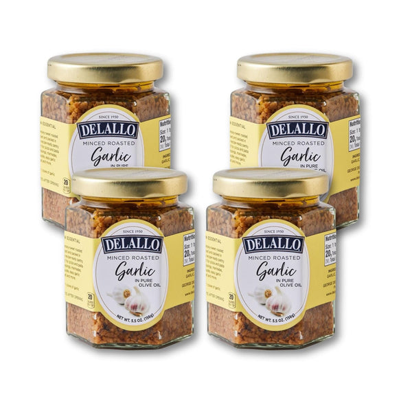 DeLallo Minced Roasted Garlic, Packed in Olive Oil to Preserve Smoky Flavor,