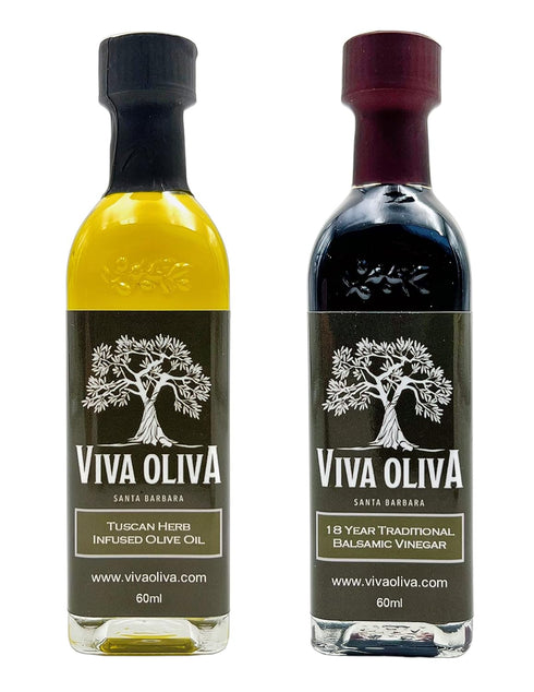 Viva Oliva 60ml (2oz) Set 18 100% Two Variety Gift - Tuscan Herb Infused Olive Oil & Year Traditional Barrel Aged