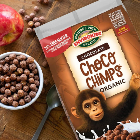 24 oz (Pack 1), EnviroKidz Organic Choco Chimps Cereal, of Chocolate, Gluten Free, Non-GMO, Fair Trade, by Nature's