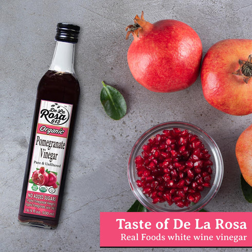 100% 16.9 Oz (pack 1) De La Rosa Organic Pomegranate Vinegar, Pure & Unfiltered, Vegan, Gluten Free & Kosher, Great