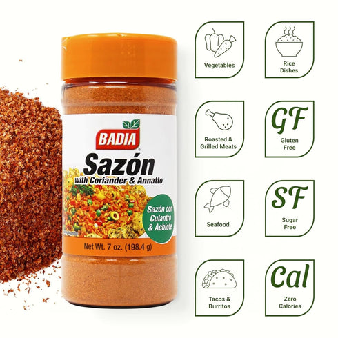7 oz Badia Sazon with Coriander & Annatto Seasoning, - Perfect Blend, Authentic Latin Flavor