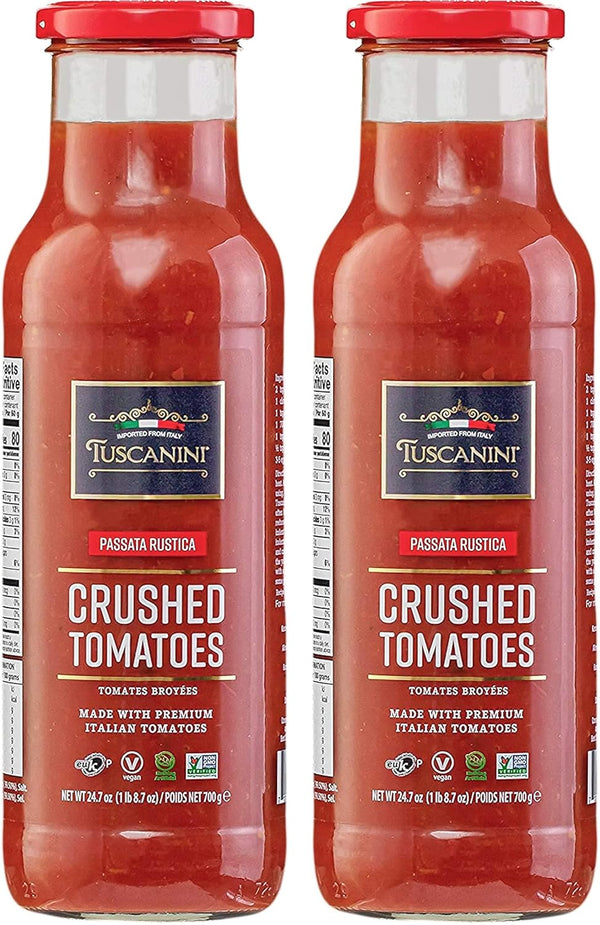 Tuscanini Premium Italian Crushed Tomatoes 24.7oz (2 Pack) Passata Rustica, Vegan, Nothing