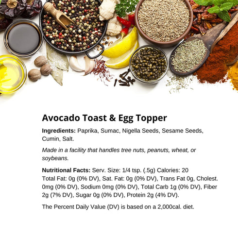 Premium Avocado & Egg Toast Topper by SPICE + LEAF - Vegan Kosher Spice Blend for Avocado, Eggs, Salad, Fish