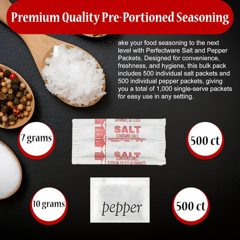 Perfectware PWsalt500Pepper500-1000CT Packets -500 (1,000 Packets) Salt and Pepper Each- Total
