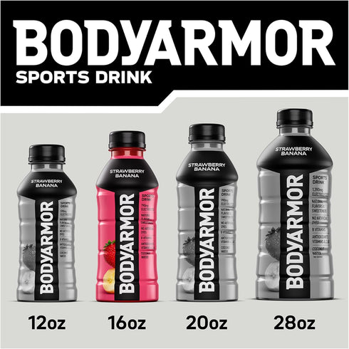 Potassium-Packed 16 Oz (Pack 12) BODYARMOR Sports Drink Sports Beverage, Strawberry Banana, Coconut Water Hydration
