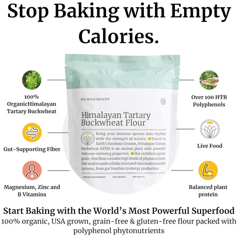 100% (2lb) BIG BOLD HEALTH Organic Himalayan Tartary Buckwheat Flour - Gluten Free | Rich in Polyphenols & Antioxidants