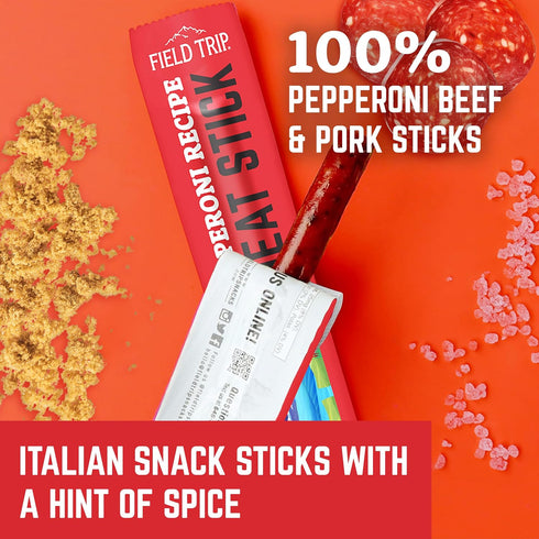 100 1oz, 24 Pack Field Trip Grass Fed Pepperoni Jerky Snack Sticks, Keto, Paleo, Gluten Free, Allergy Friendly Snack