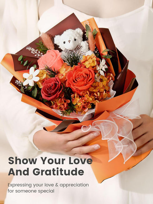 Polylove Mother Day Gift Forever Flowers Bouquet Preserved Roses with Bear Gift Box for Wife Anniversary Birthday