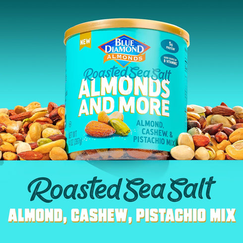 14oz. (Pack 1) Blue Diamond Almonds, Mixed Nuts Roasted Sea Salt Deluxe Snack Nuts, Almonds, Pistachios, and Cashews