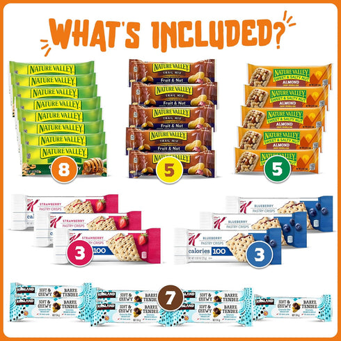 Pack Pack (60 Count) Granola Bars Bulk Variety - Healthy Granola Bars Variety Snack Box for Office Snacks & Healthy