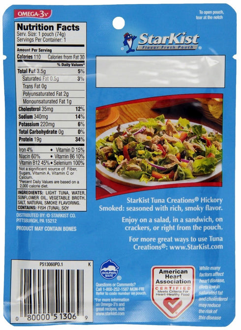 StarKist 2.6-Ounce (Pack 15) Tuna Creations, Hickory Smoked, Single Serve Pouch