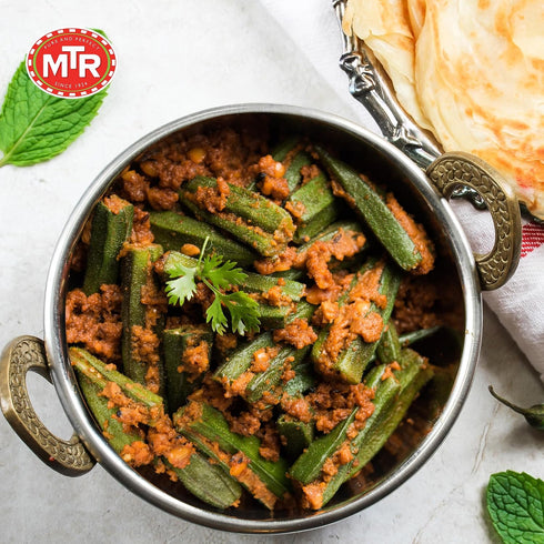 (Pack 6) MTR - Bhindi Masala - Fried Okra in Spiced Gravy - Authentic Indian Ready To Eat Meal - Plant-Based, Delicious