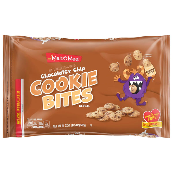 Malt-O-Meal Chocolatey Chip Cookie Bites Kids Breakfast Cereal, Family Size Bulk Bagged